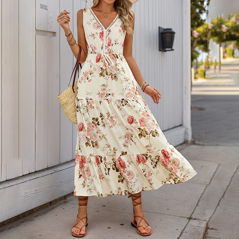 Robe d'été sans manches imprimée pour femme