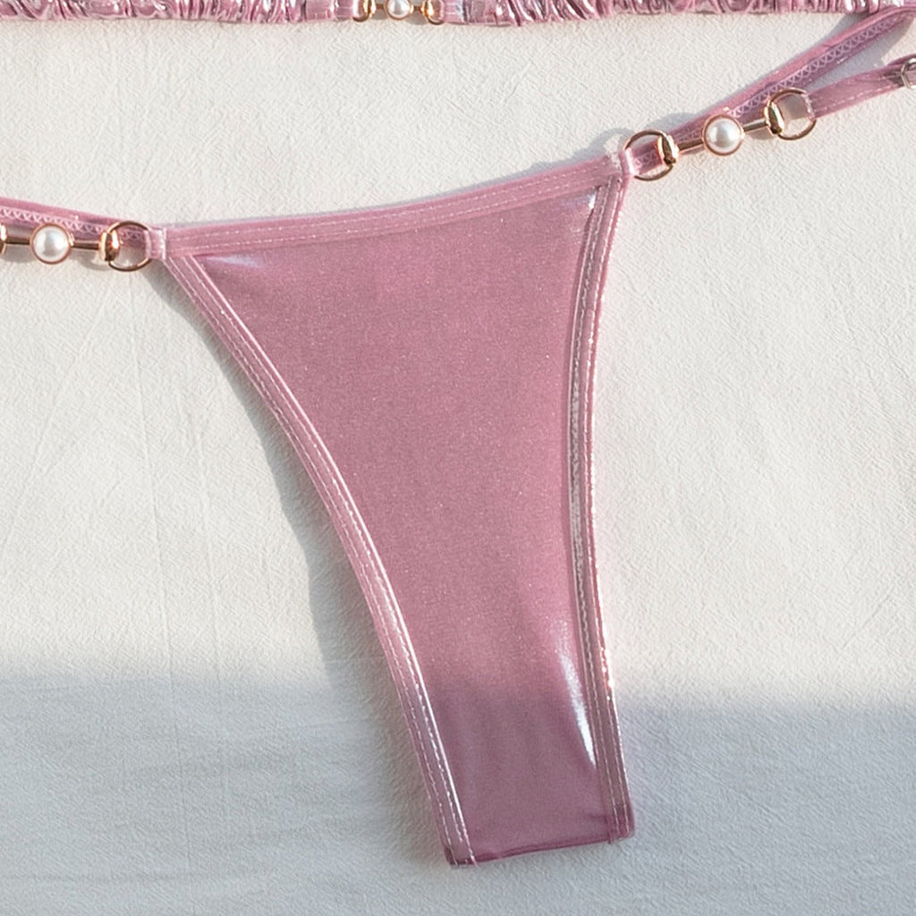 Maillot de Bain Femme Deux Pièces Sexy Dos Nu Ornement Laçage Bikini Triangle
