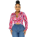 Damenkleidung Geometrisches Muster Bedruckte Twist-Knopf-Hemd-Top