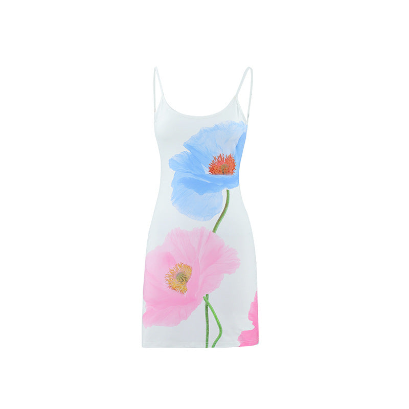 Robe Été Femme Décolleté Plongeant Dos Nu Coupe Ajustée Évasée Imprimé Floral