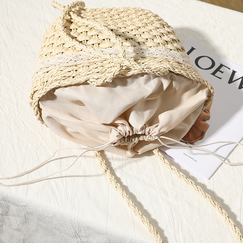 Sac en paille, nœud en dentelle, sac tissé, sac féerique pour vacances à la mer, sac de plage, sac pour femme