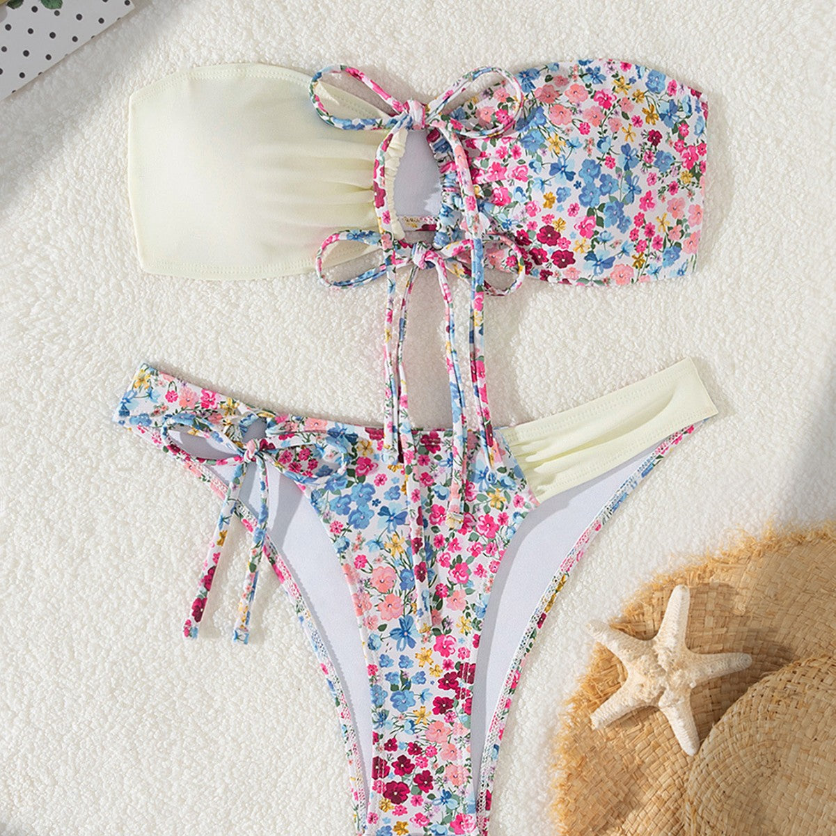 Bikini sexy à lacets Maillot de bain petite fleur Bikini volant