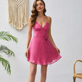Sommer-Design-Fee-Krepp einfarbig sexy V-Ausschnitt-Kleid