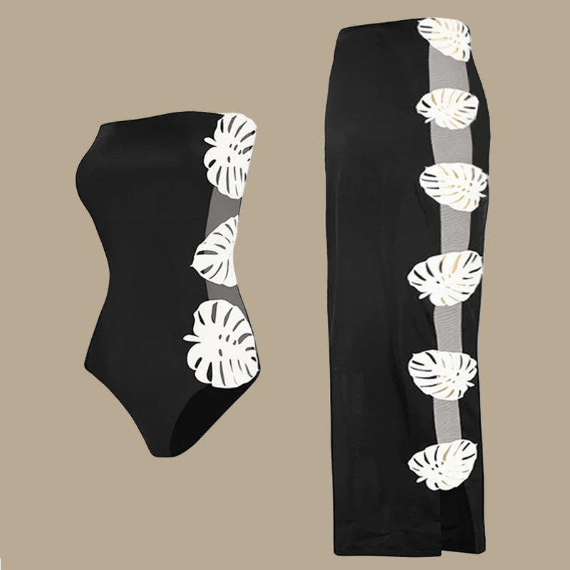 Sexy Cutout Blatt-Dekoration Einteiliger Badeanzug Damen