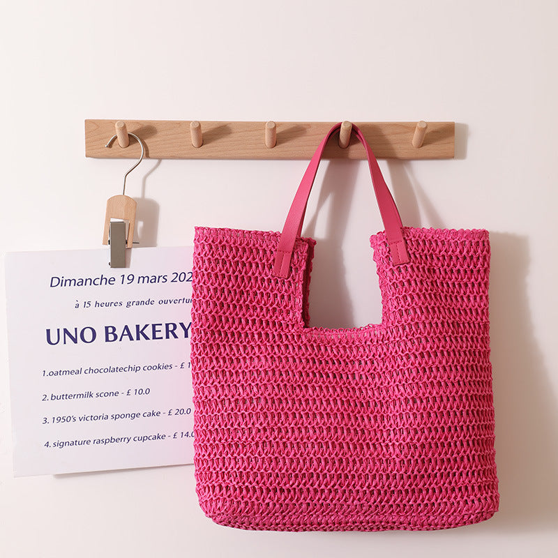 Sac bandoulière en paille simple grande capacité sac en paille portable sac tissé sac de plage vacances en bord de mer sac pour femmes