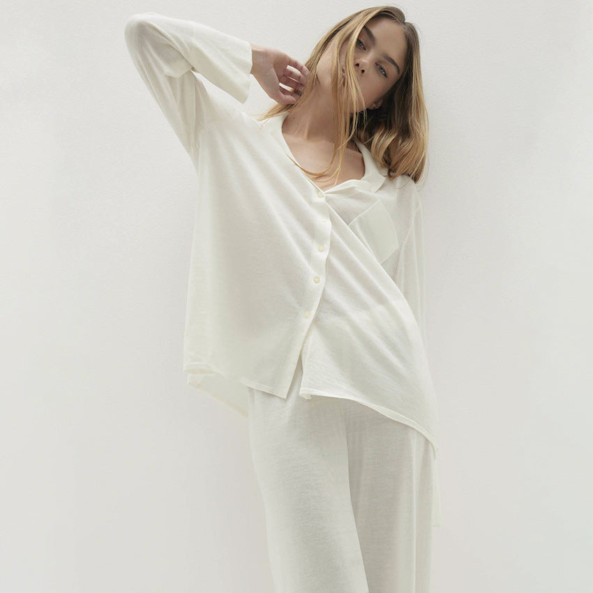 Bequeme Strick-Loose Cardigan Langarm-Hose Pyjama Damen Casual Simple Homewear