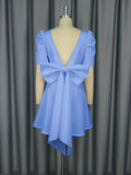 Sommer Eleganz Quadratischer Ausschnitt Kleid Party Cocktail Schleife Rückenfrei Abschlusskleid