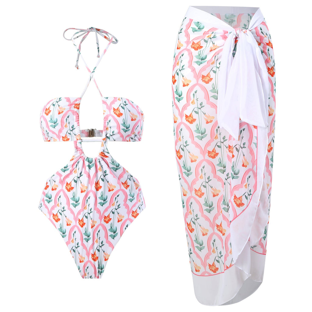 Sexy doppelseitiger einteiliger Badeanzug, plissierter Neckholder-Bikini-Anzug, Chiffonkleid