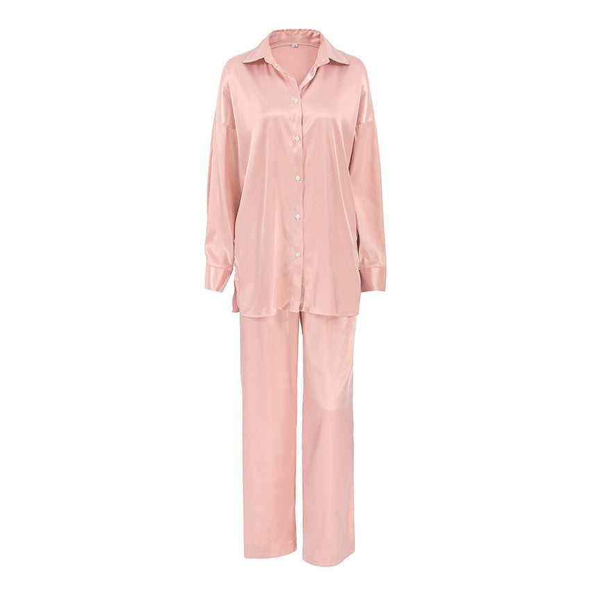 Pyjama en tricot décontracté pour femme, pantalon ample à manches longues pour la maison en automne