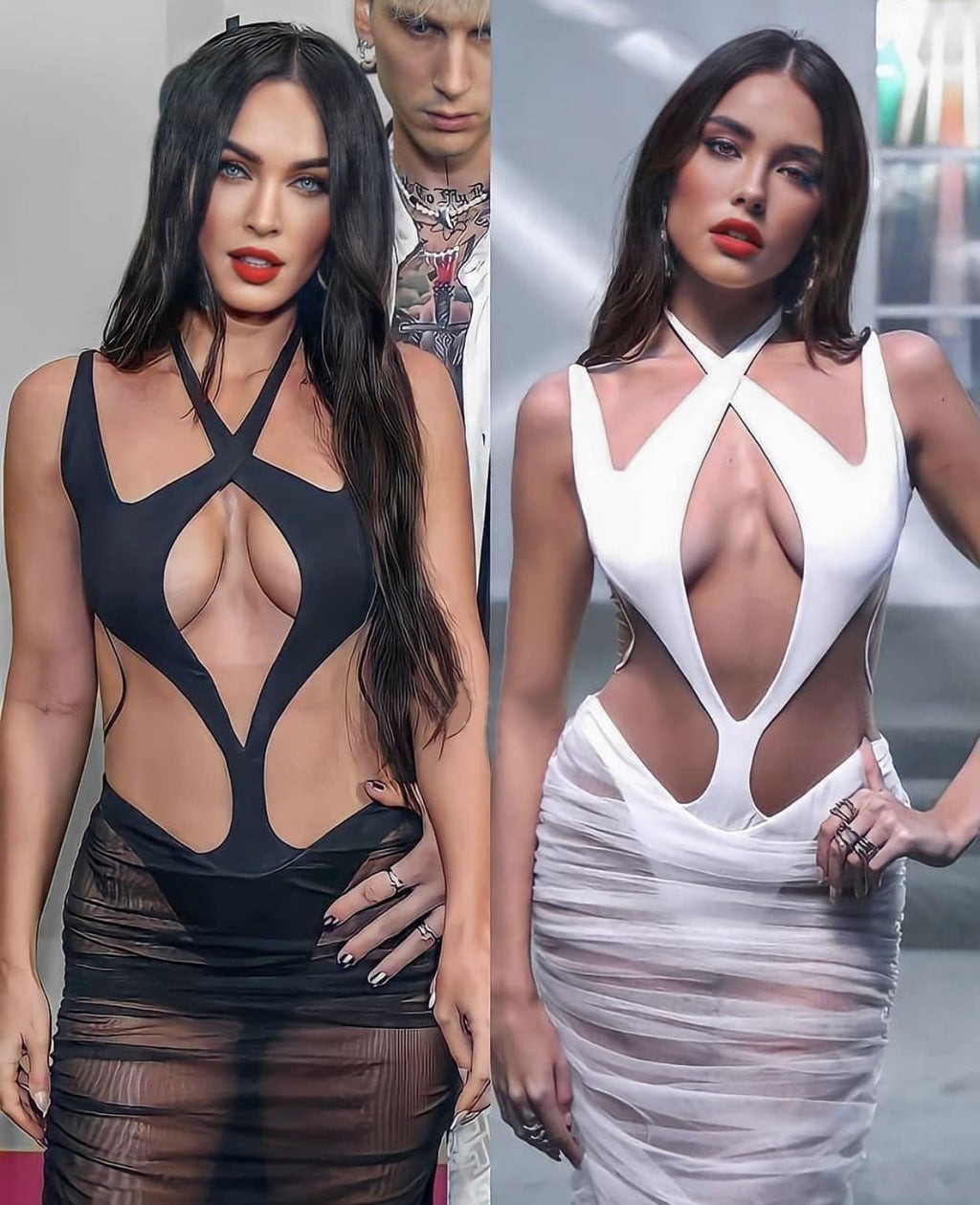 Sexy Mesh Aushöhlung Cutout Semi-Transparentes Slim Fit Maxikleid Damen Sommer Bandage Laufsteg