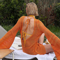 Robe Chemisier Tricotée Ample Manches Chauve-Souris Sexy Dos Nu Plage Bikini Découpé Femme Crochet