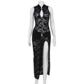 Sexy Aushöhlung Cutout Spitze Design Ärmelloses Slim Cheongsam Kleid mit hohem Schlitz für Damen