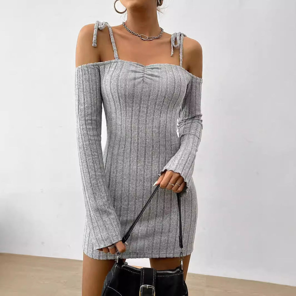 Vêtements pour femmes Robe à bretelles élégante et légèrement mature pour femme Col bateau Moulante Automne Hiver