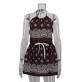 Ensemble deux pièces sexy pour femme, jupe courte taille haute et top dos nu à nouer, imprimé numérique vintage