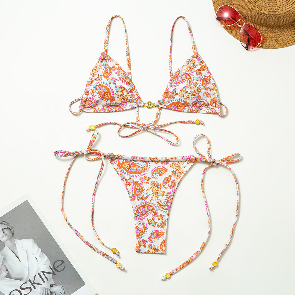 Neu Bedruckter Split-Badeanzug Damen Sexy Schnür-Rückenfreier Bikini