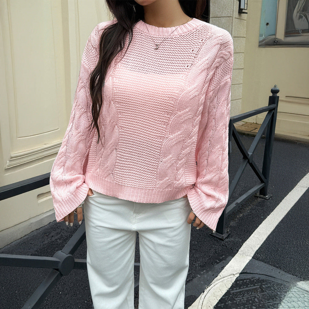 Pull décontracté simple en laine à manches longues pour femme automne hiver