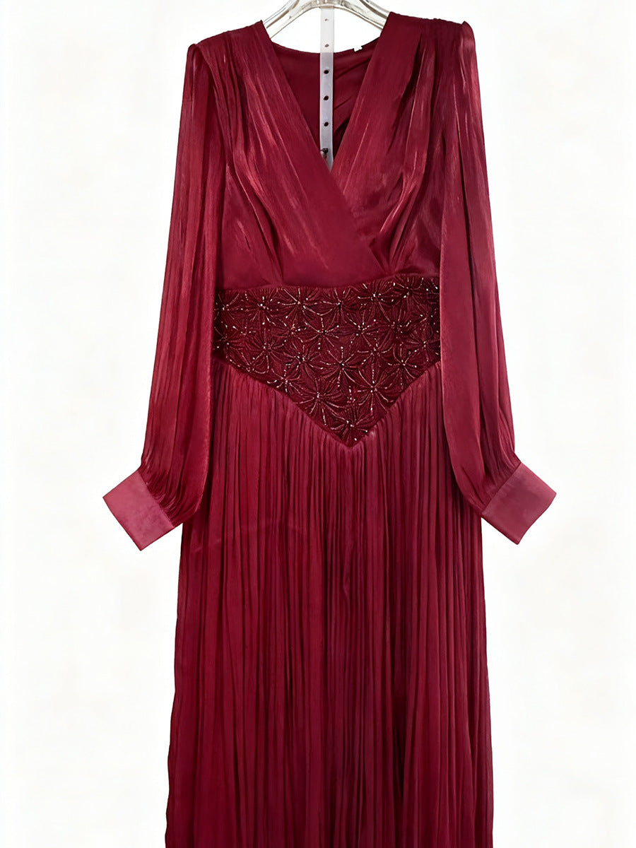 Elegantes Langarm-Kleid in Uni-Farbe mit Rautenmuster, Herbstkleid, hochwertiges figurbetontes Damenkleid mit Taillenbetonung