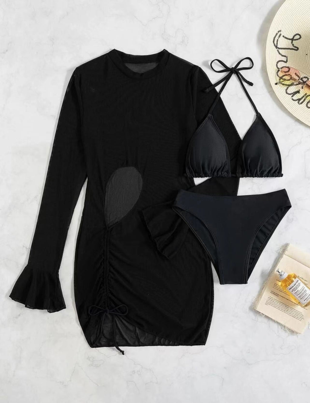 First See Clothing Bikini Dreiteiliger Badeanzug Damen Sexy Einfarbiger Schlankmachender Blusen-Badeanzug