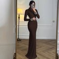 Damenkleidung Herbst Einfarbig Langarm Slim Fit Fishtail-Kleid Rückenfreies Kleid mit Knopfleiste Damen