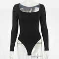 Body justaucorps sexy en T à manches longues et col carré pour femme, vêtement moulant d'automne