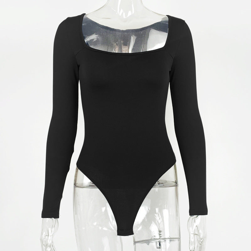 Body justaucorps sexy en T à manches longues et col carré pour femme, vêtement moulant d'automne