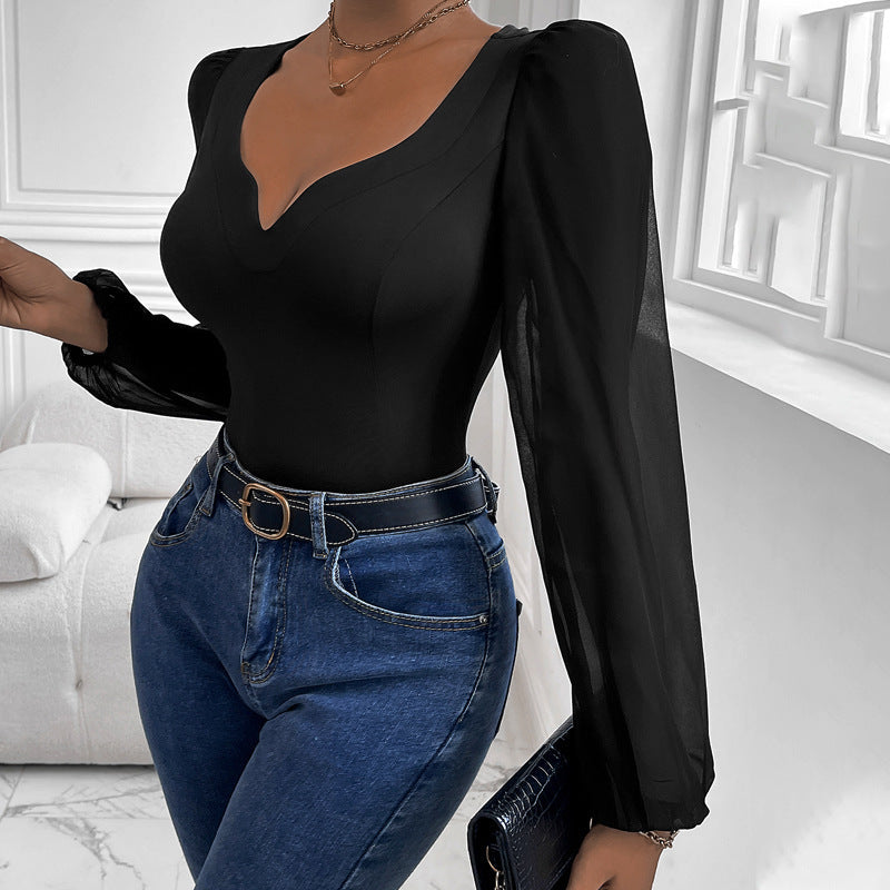 Combinaison Femme Col V en Maille Noire
