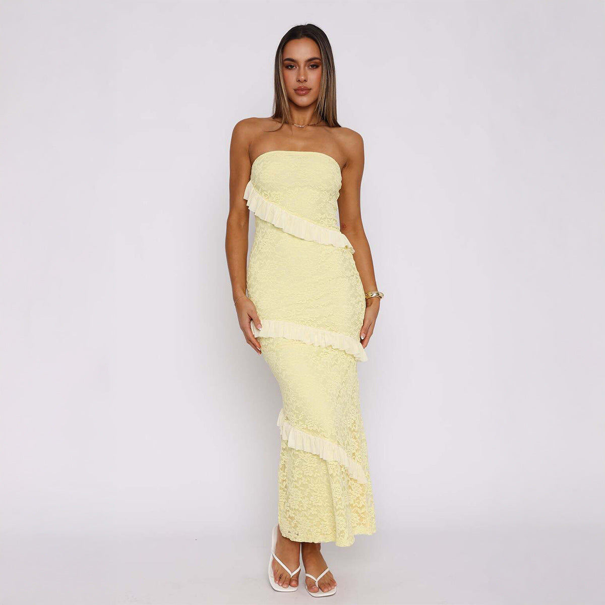 Damenbekleidung Sommer Elegantes Schlauchkleid mit Wickelrock
