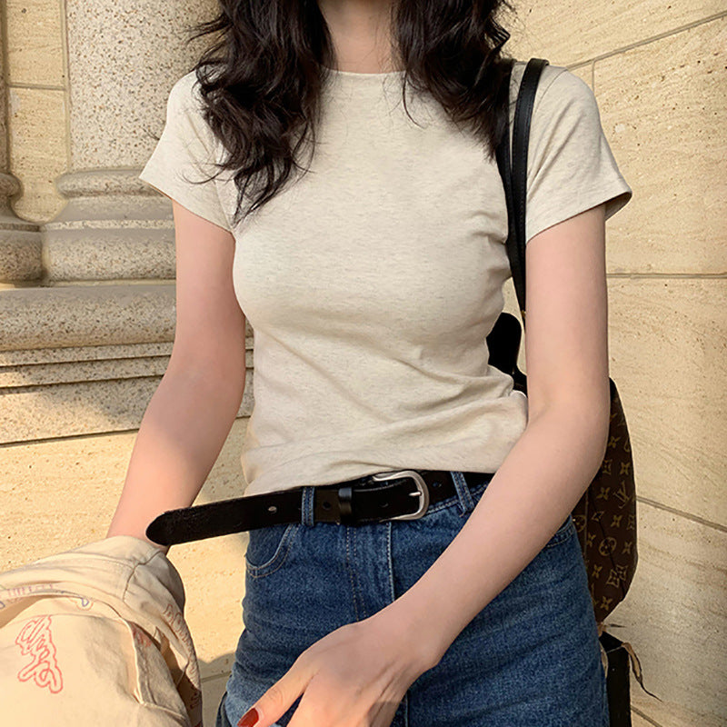 T-shirt blanc femme épaule manches courtes amincissant col rond robe bandage haut basique