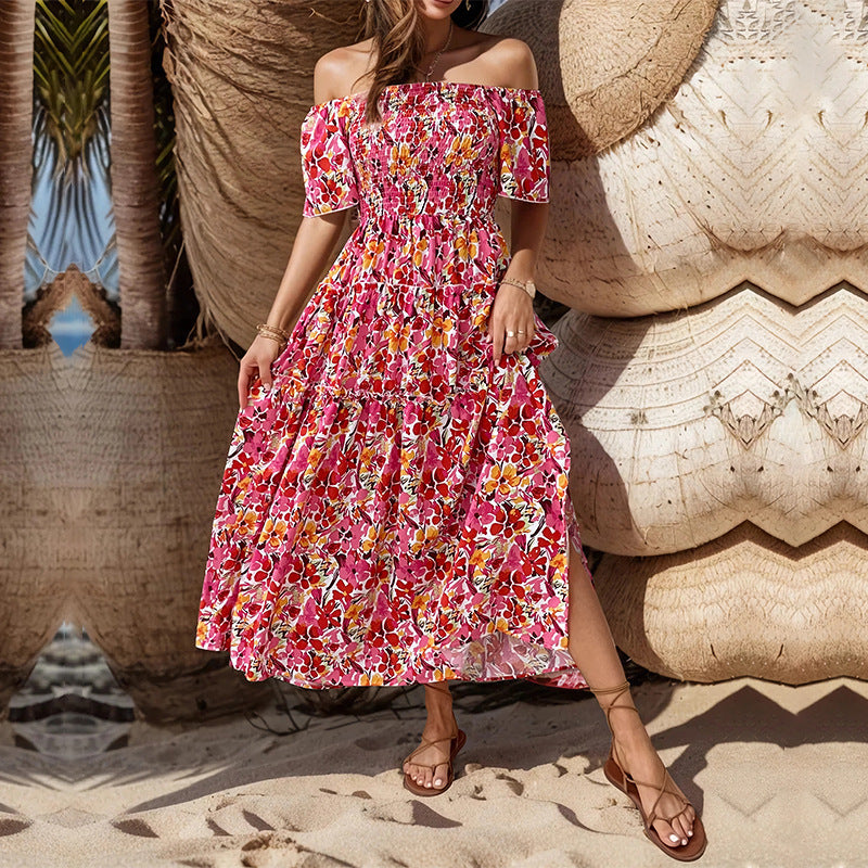 Sommer Damen Kleidung Urlaub schulterfreies bedrucktes Kleid