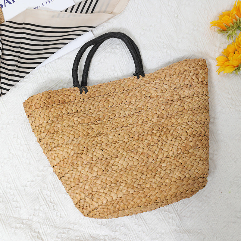 Grand sac de paille Grande capacité Sac de plage pour femmes en herbe naturelle tissée à la main simple et portable