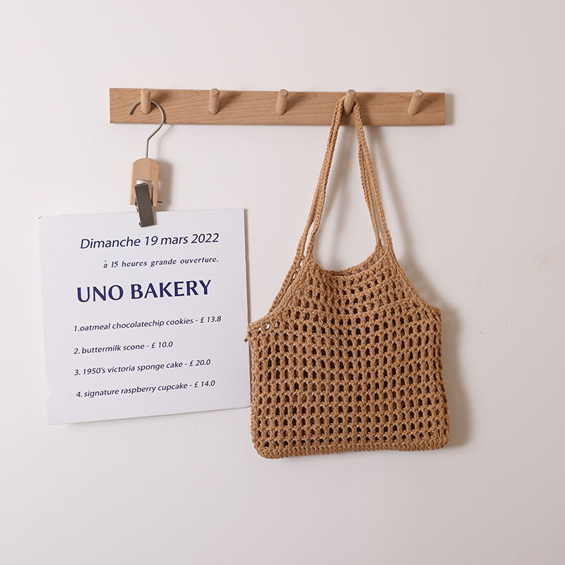 Sac fourre-tout en coton tressé creux et ajouré, sac de plage décontracté en paille, sac polyvalent pour femme