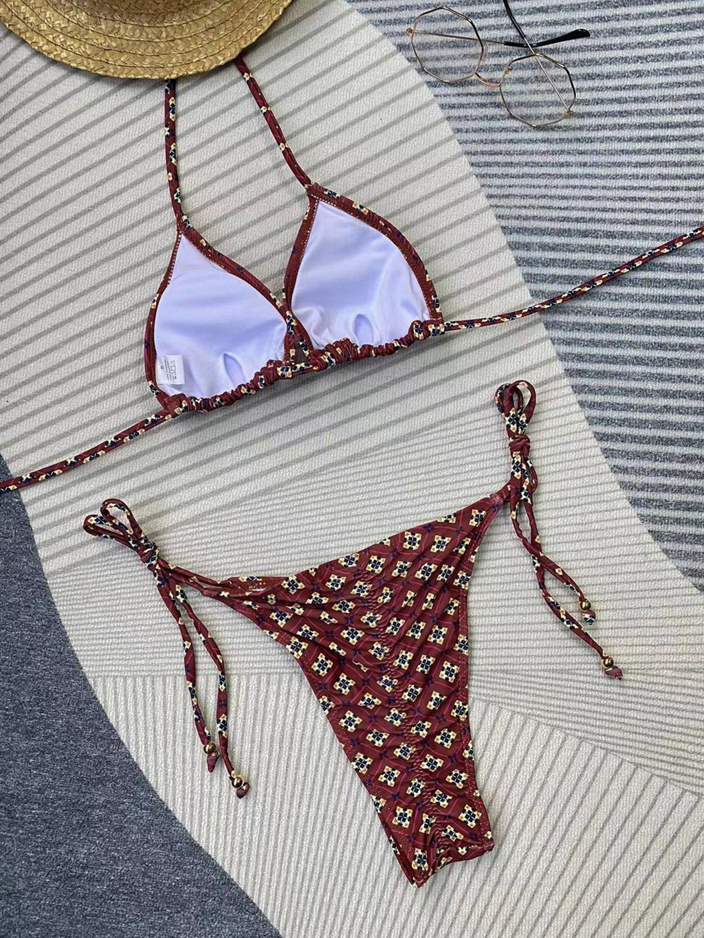 Bikini Bedruckt Schnür-Bikini Sexy Split Damen Badeanzug