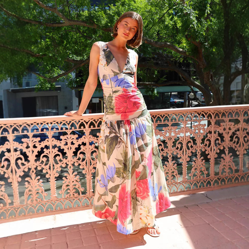 Robe d'été imprimée à bretelles - Robe sexy à col en V