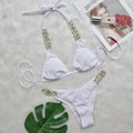 Bikini Einfarbig Damen geteilter Träger Luxus Diamant Badeanzug Sexy Metallkette Accessoires Bademode