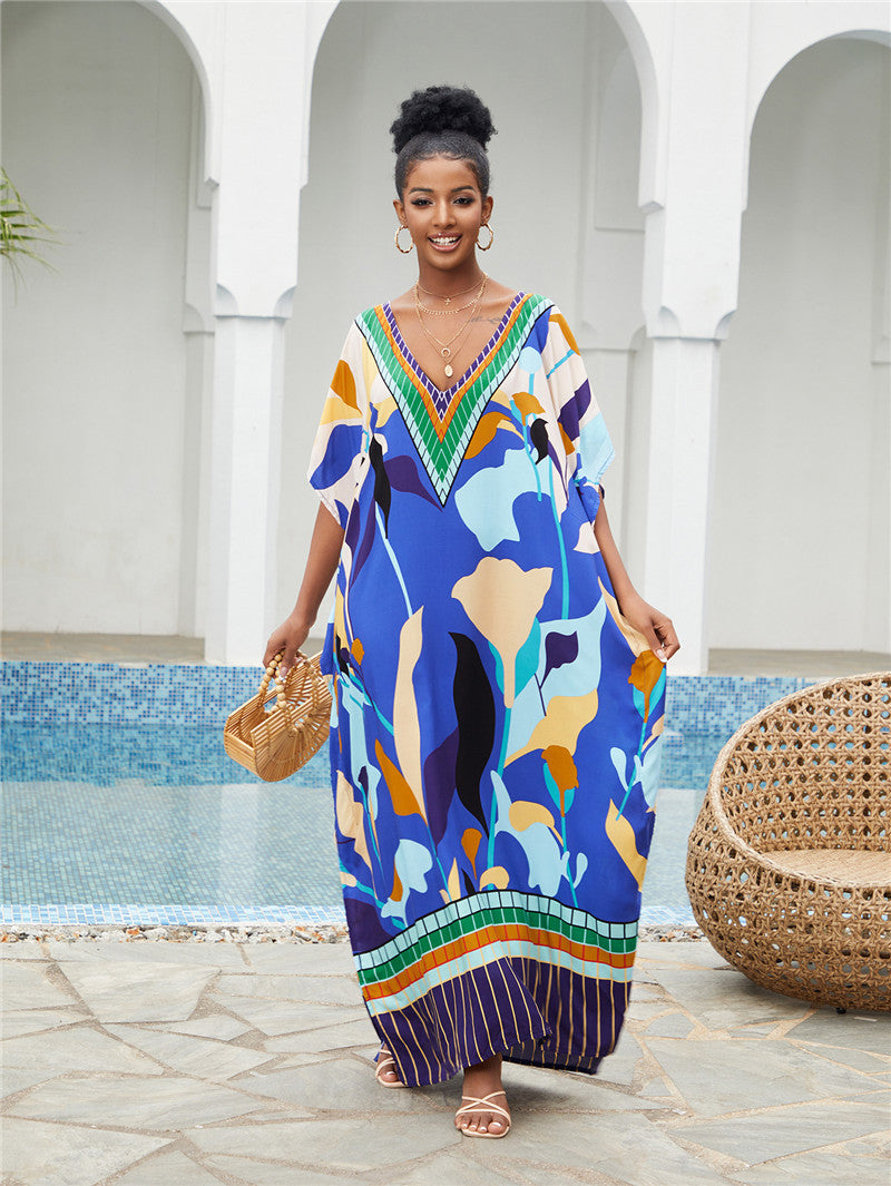 Bedruckte Strandbluse Lockere Robe Urlaub Sonnenschutzhemd Strand-Cover-up