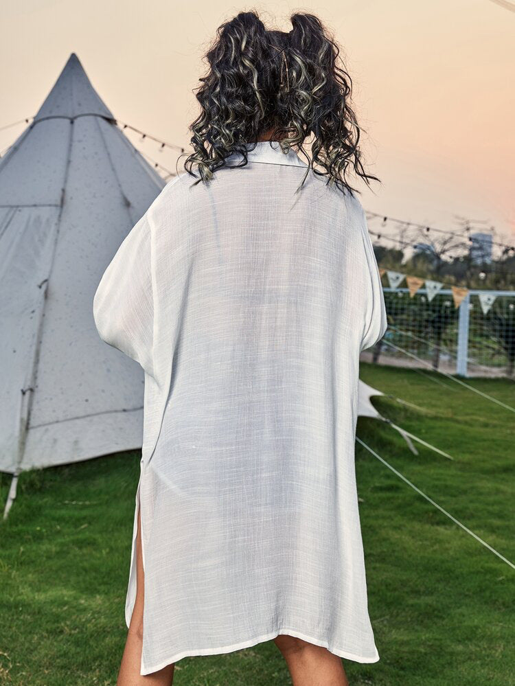 Baumwoll-Langarmshirt Strand vertuschen Urlaub Sonnenschutz Shirt Bikini Badeanzug Oberbekleidung Cardigan