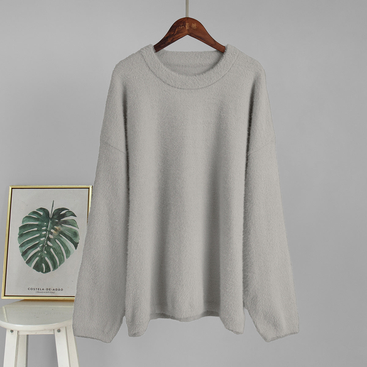 Pullover mit Rundhalsausschnitt Herbst Winter Einfarbiger Strickpullover Lockerer Freizeitpullover