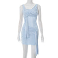 Robe Courte Plissée Sexy Unie à Nœud pour Femme Été