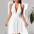 Robe sexy sans manches à col en V, nouée et plissée pour femme