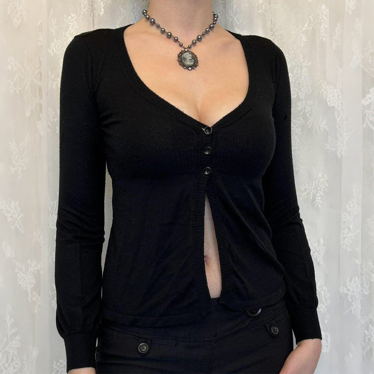 Sexy Pull Avancé à Manches Longues en Laine pour Femme Vêtements d'Automne