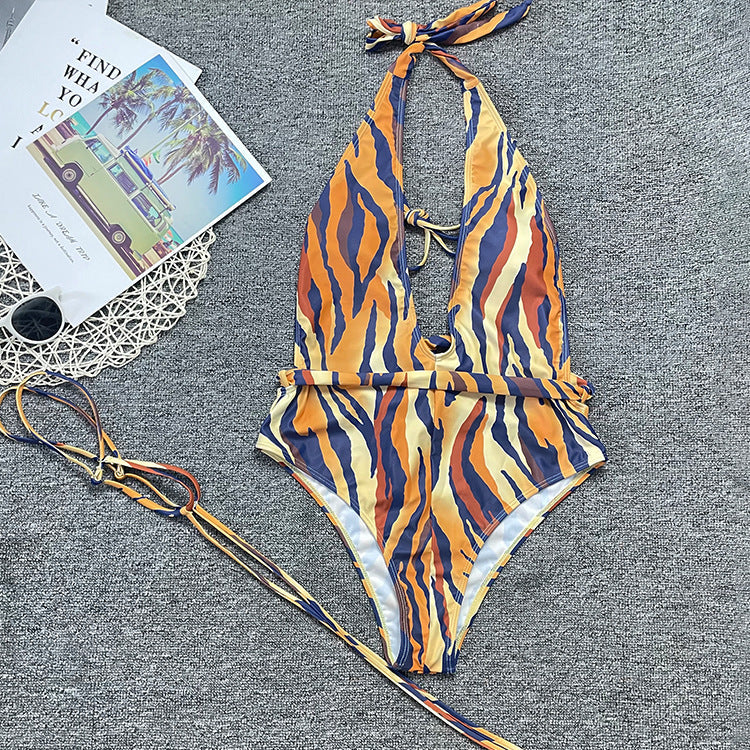Maillot de bain femme bandage jambe voyage maillot de bain sexy motif rayures de tigre bikini