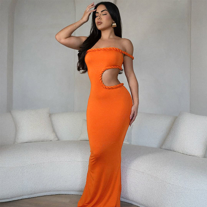 Sommer Damen Kleidung Sexy schulterfrei Hohl Cut-Out Cropped Enges Hüftkleid