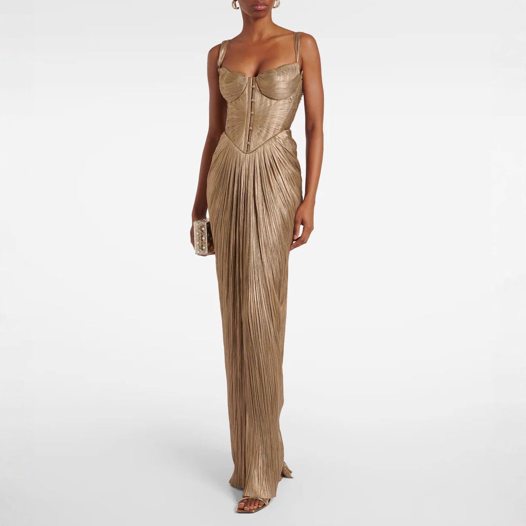 Plissiertes Vergoldungs-Schnürkleid, lässiges Party-Kleid mit Schlitz für Damen
