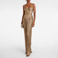 Plissiertes Vergoldungs-Schnürkleid, lässiges Party-Kleid mit Schlitz für Damen