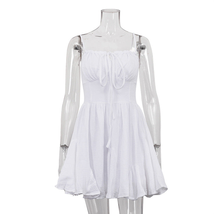 Robe à bretelles tube sexy en coton champray, avec mots blancs, pour femme