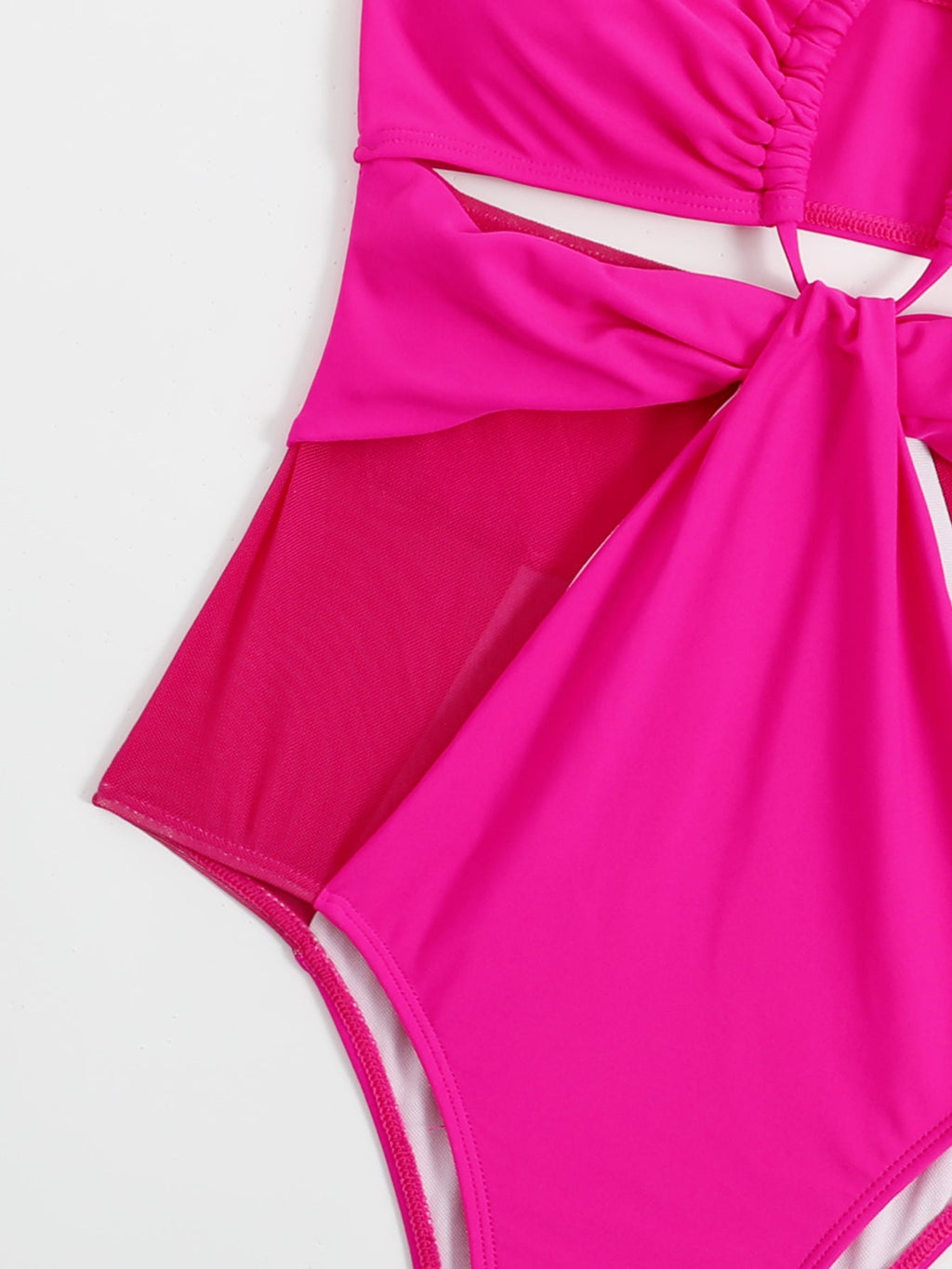 Einfarbiger Einteiler Damen Badeanzug Mesh-Naht Rosenrot Aushöhlung Ausgeschnitten Siamesischer Bikini