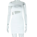 Robe unie pour femme, col diagonal sexy, épaules dénudées, sans manches, robe moulante