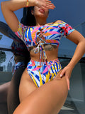 Bikini imprimé étranger Maillot de bain Bikini Maillot de bain Femme Maillot de bain Fission Crisscross