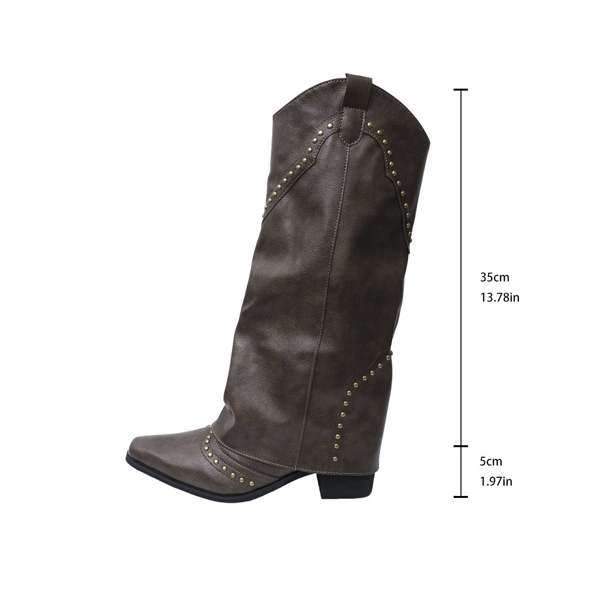 Retro Nieten High Top Western Cowboy Stiefel Damen Langer Mid-Heel Spitz Zehen Slip-on Ritterstiefel Lange Stiefel