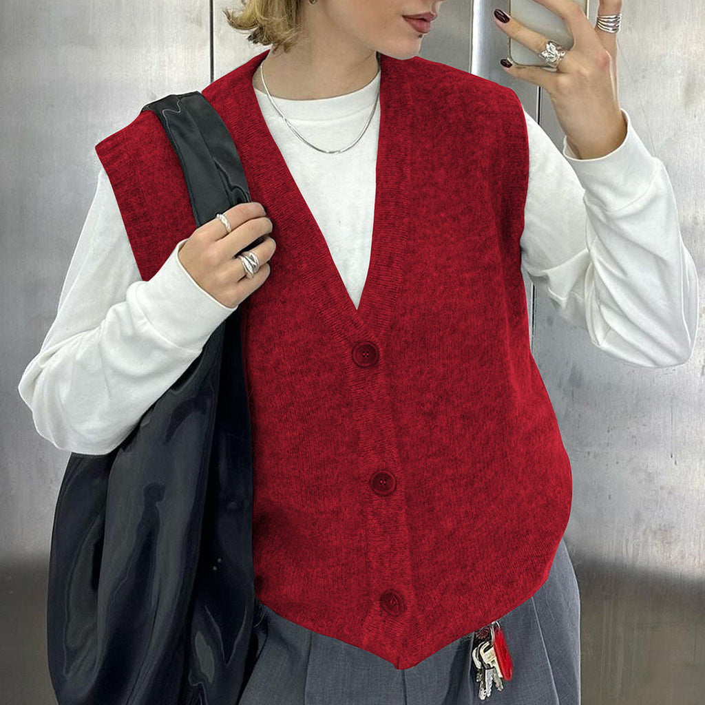 Gilet Décontracté Simple Boutons Laine Vêtements Femme Automne Hiver